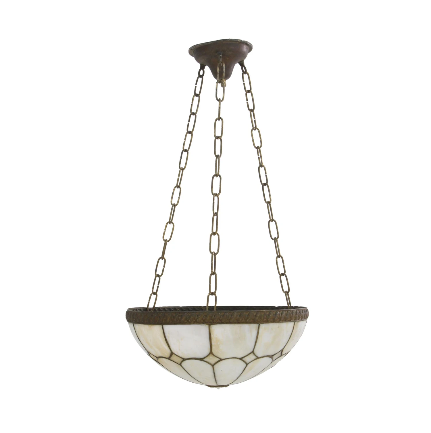 Vintage Traditional Leaded Glass & Brass Bowl Pendant Light 4 Vintage Traditional Leaded Glass & Brass Bowl Pendant Light - Image 2