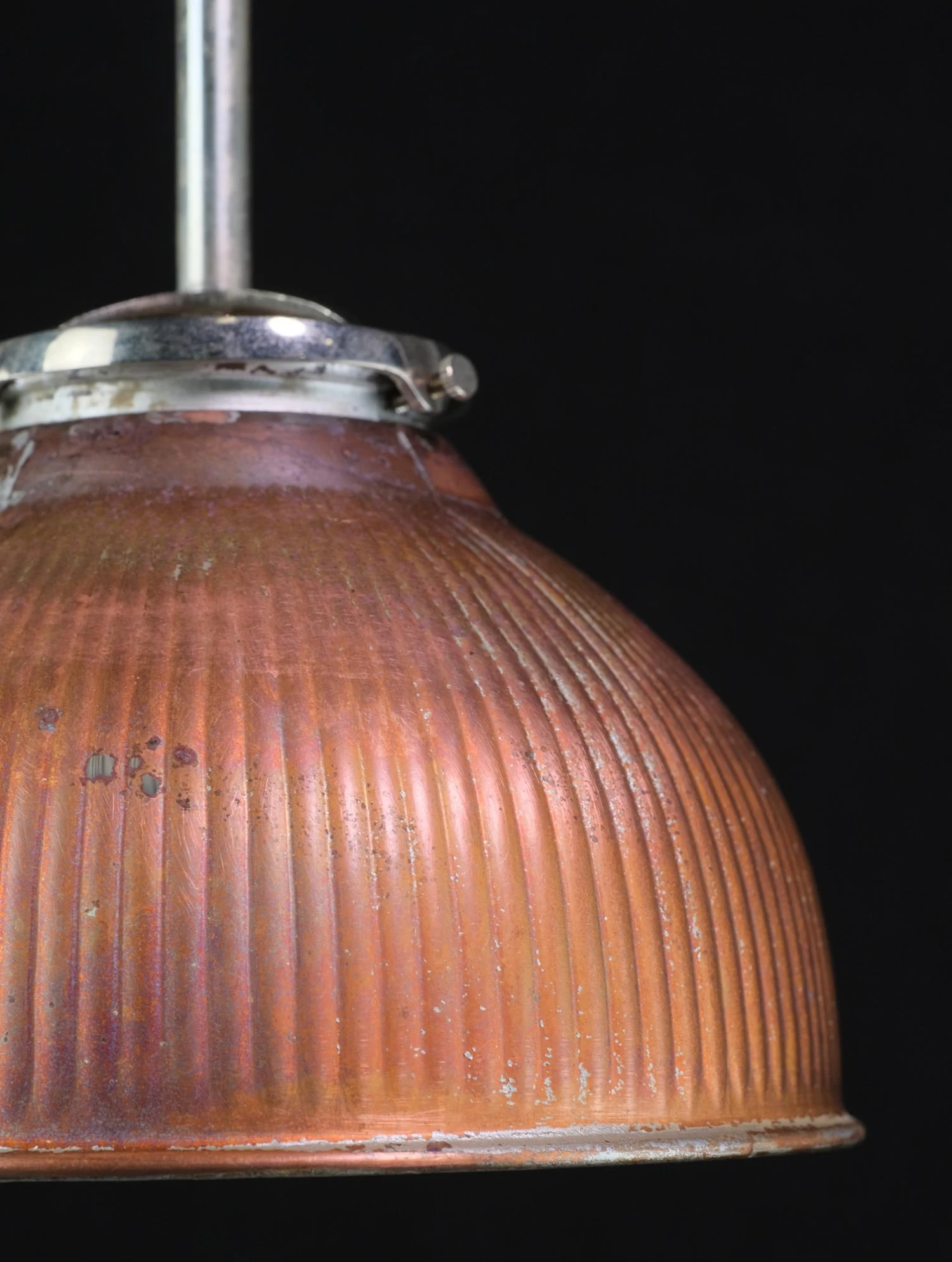 1910 Silver Reflector Glass With Copper Plated Shade Pendant Light 4 1910 Silver Reflector Glass With Copper Plated Shade Pendant Light - Image 2