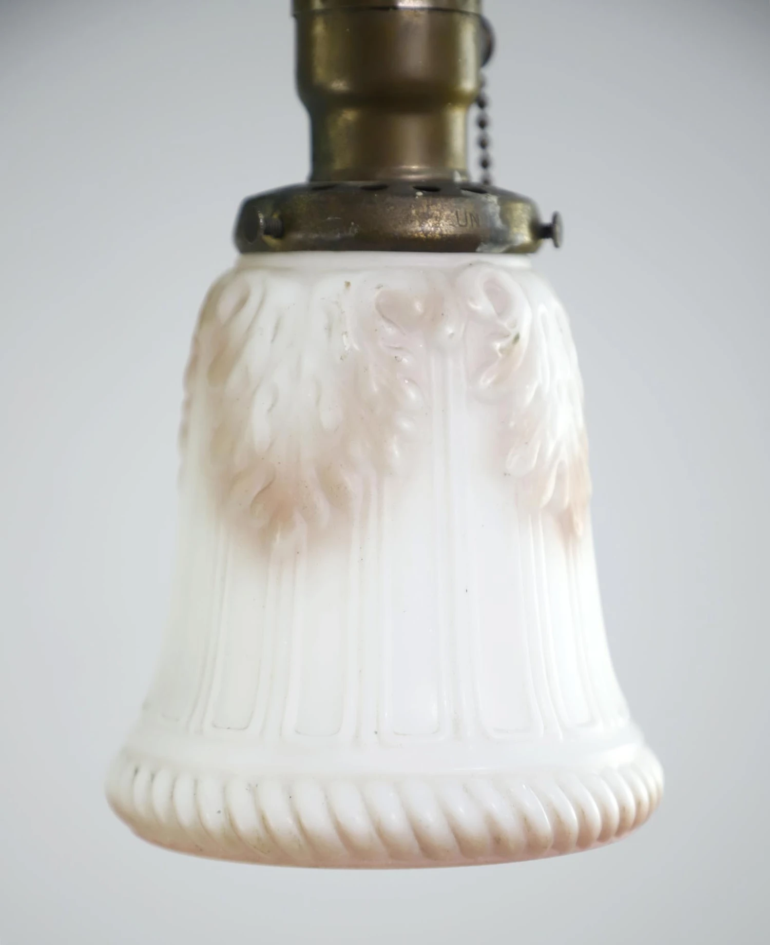 Antique Pink & White Milk Glass Brass Chain Pendant Light 4 Antique Pink & White Milk Glass Brass Chain Pendant Light - Image 2