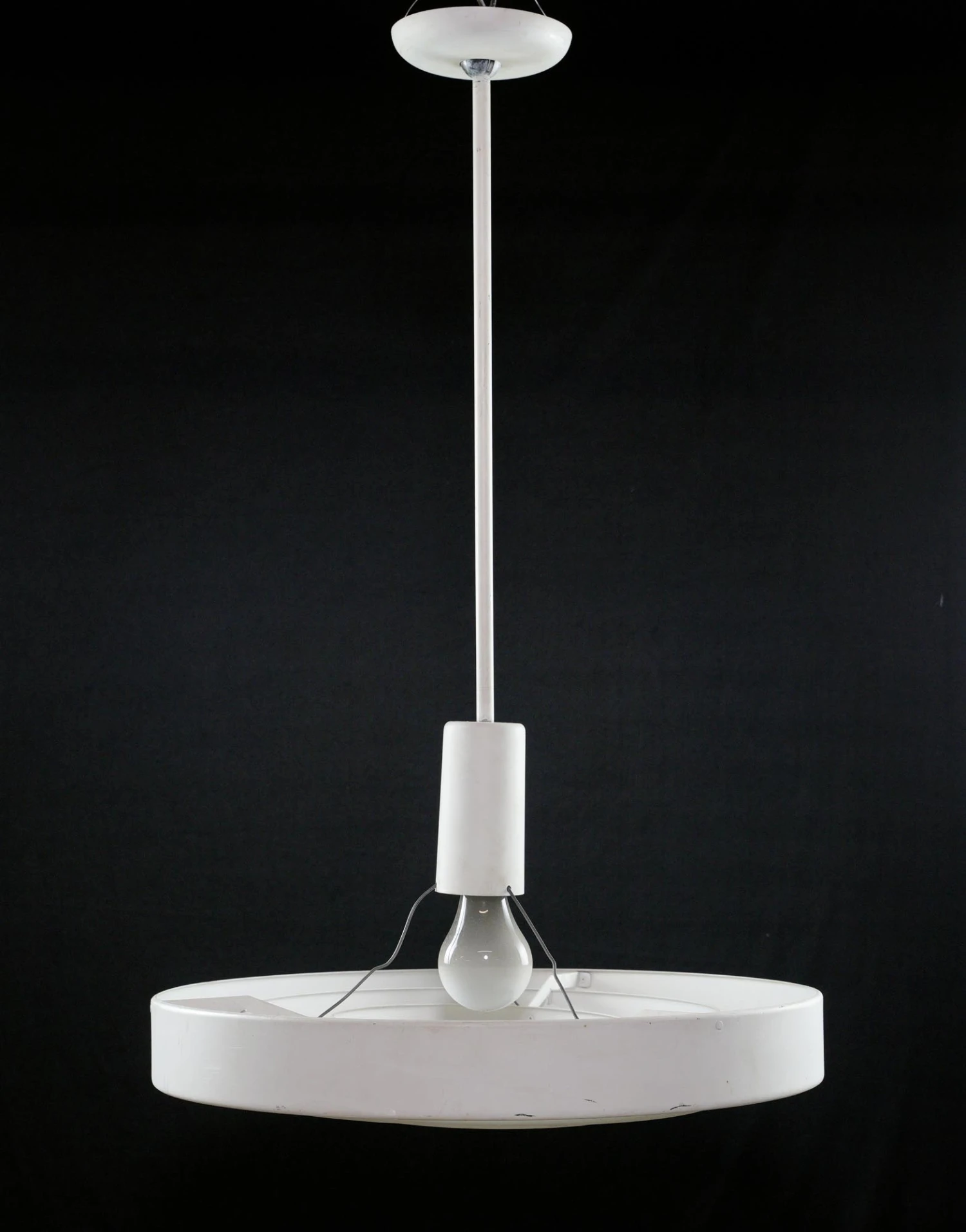 Vintage White Steel Circles Mid Century Modern Pendant Light 4 Vintage White Steel Circles Mid Century Modern Pendant Light - Image 2