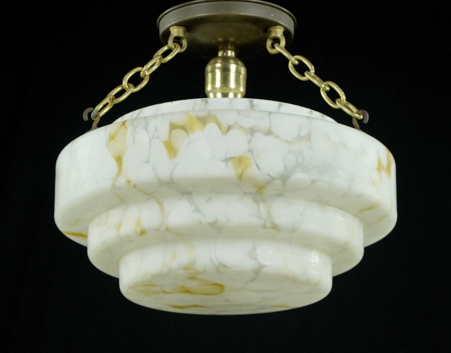 Modern Wedding Cake Style Glass Dish Brass Chain Pendant Light 4 Modern Wedding Cake Style Glass Dish Brass Chain Pendant Light - Image 2