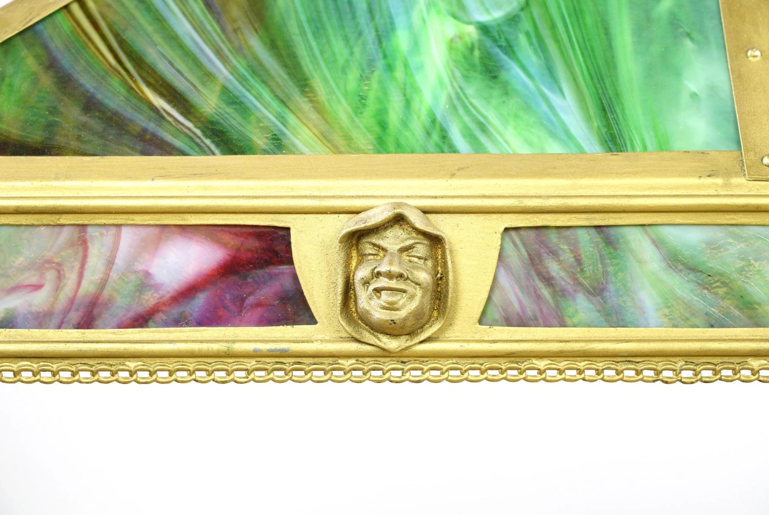 Arts & Crafts Figural Stained Glass Rectangular Brass Pendant Light 4 Arts & Crafts Figural Stained Glass Rectangular Brass Pendant Light - Image 2