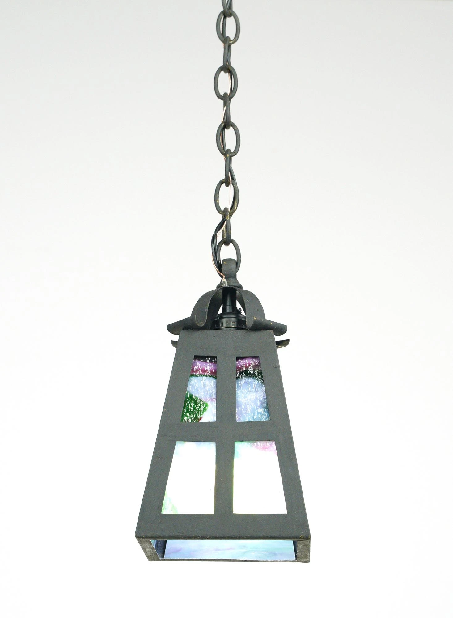 Restored Arts & Crafts 1920s Stained Glass Lantern Pendant Light 4 Restored Arts & Crafts 1920s Stained Glass Lantern Pendant Light - Image 2