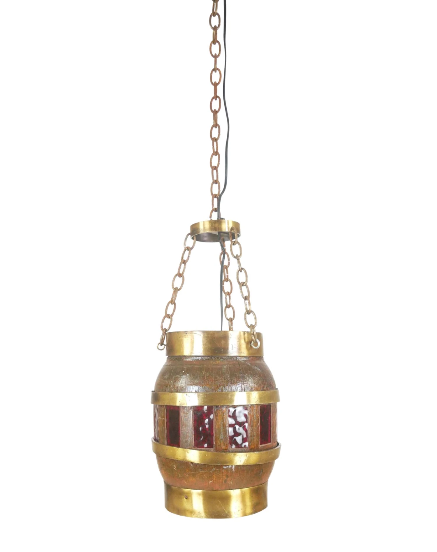 Reclaimed Wood Barrel Polished Brass Red Glass Pendant Light 3 Reclaimed Wood Barrel Polished Brass Red Glass Pendant Light