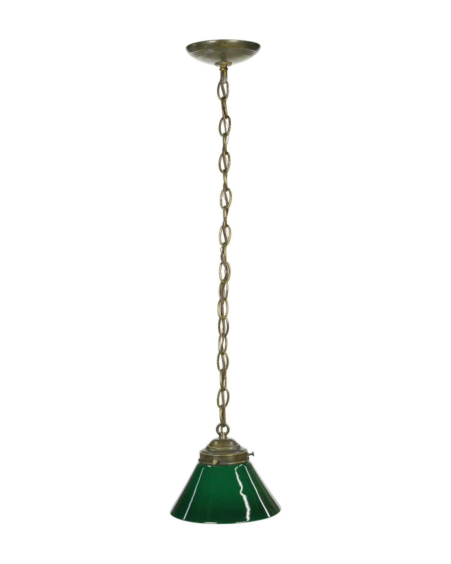 Rewired Green Glass Shade Brass Chain Pendant Light 3 Rewired Green Glass Shade Brass Chain Pendant Light