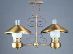 Traditional Frosted Double Shaded Glass & Brass Oil Lamp Pendant Light