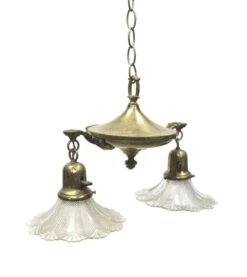 Victorian Brass Down Light With 2 Glass Shades