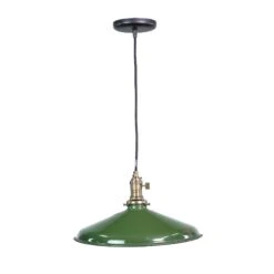 Vintage 14 In. Industrial Green Enameled Steel Shade Pendant Light