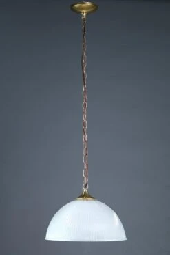 Vintage 15 In. Fluted Frosted Holophane Glass Pendant Light
