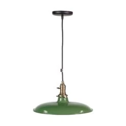 Vintage Industrial 14 In. Steel Green Black Cord Pendant Light