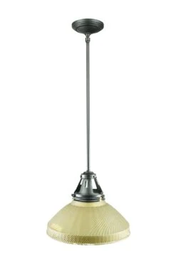 Vintage Ribbed Tan Mercury Glass Steel Pole Pendant Light