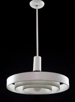 Vintage White Steel Circles Mid Century Modern Pendant Light