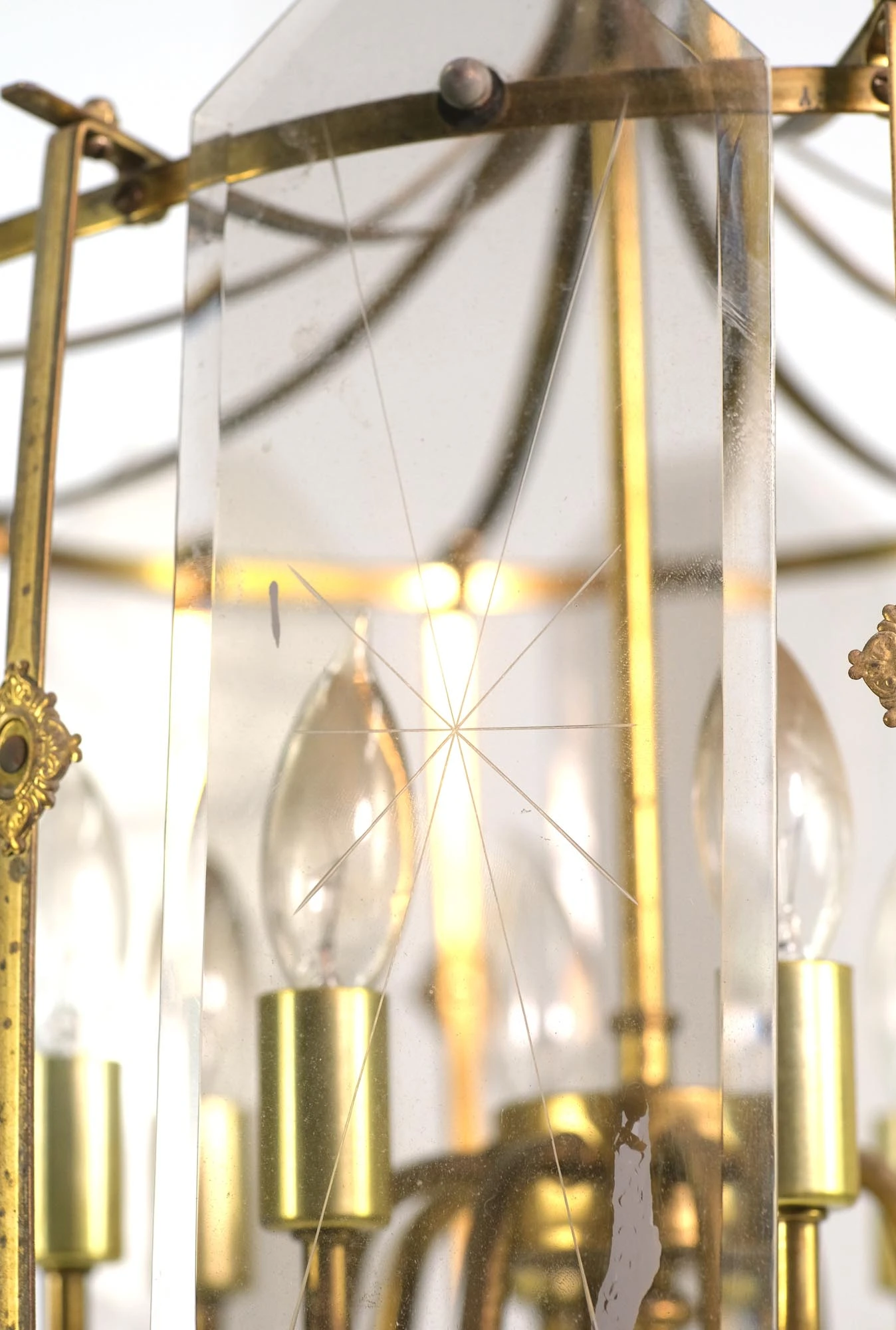 Modern 8 Arm Polished Brass Glass Lantern Pendant Light 5 Modern 8 Arm Polished Brass Glass Lantern Pendant Light - Image 3