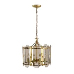 Modern 8 Arm Polished Brass Glass Lantern Pendant Light