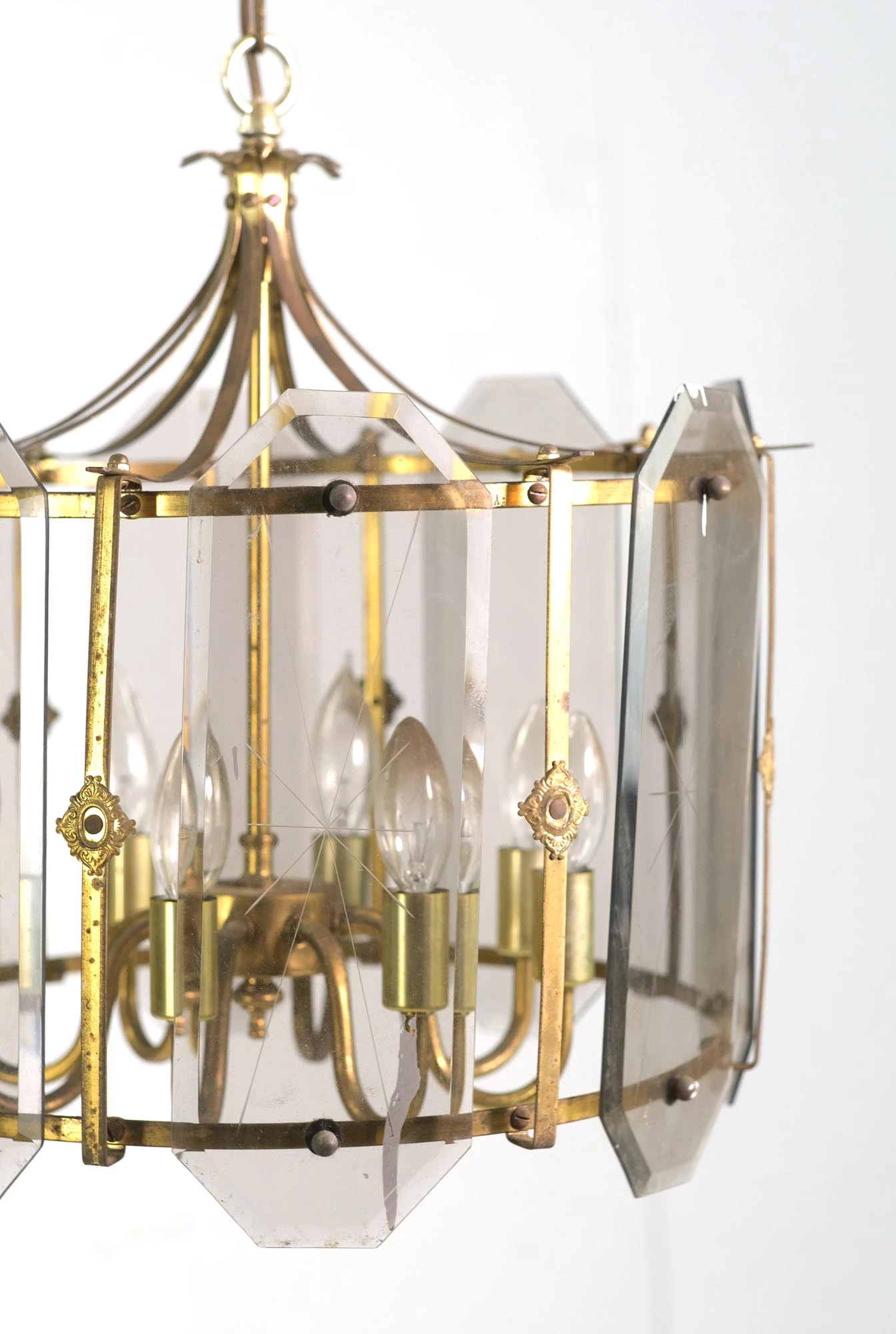 Modern 8 Arm Polished Brass Glass Lantern Pendant Light 4 Modern 8 Arm Polished Brass Glass Lantern Pendant Light - Image 2