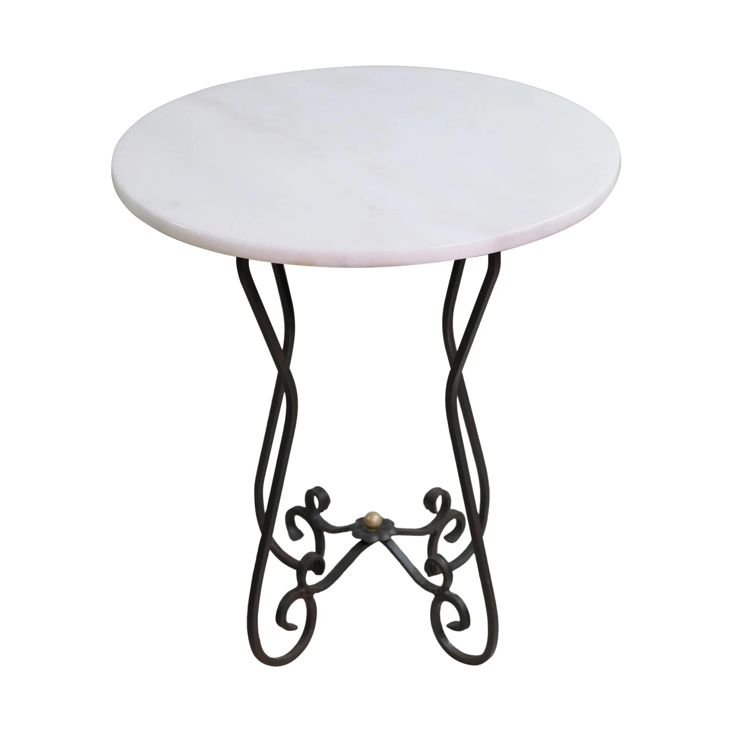 21 In. Round Marble Top Table With Wrought Iron Base 3 21 In. Round Marble Top Table With Wrought Iron Base