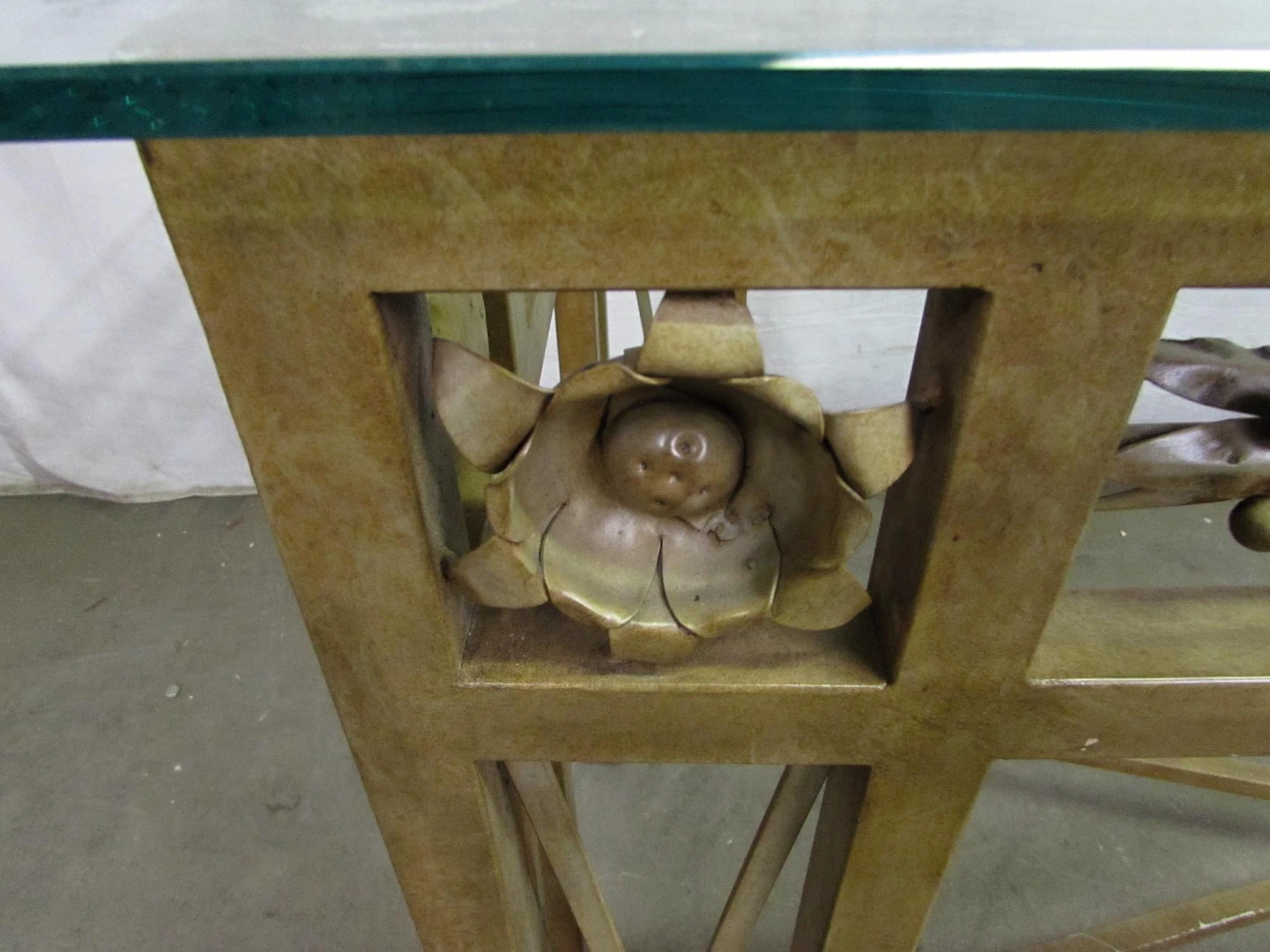 Vintage 6.5 Ft. Glass Top Wrought Iron Counter Height Table 5 Vintage 6.5 Ft. Glass Top Wrought Iron Counter Height Table - Image 3