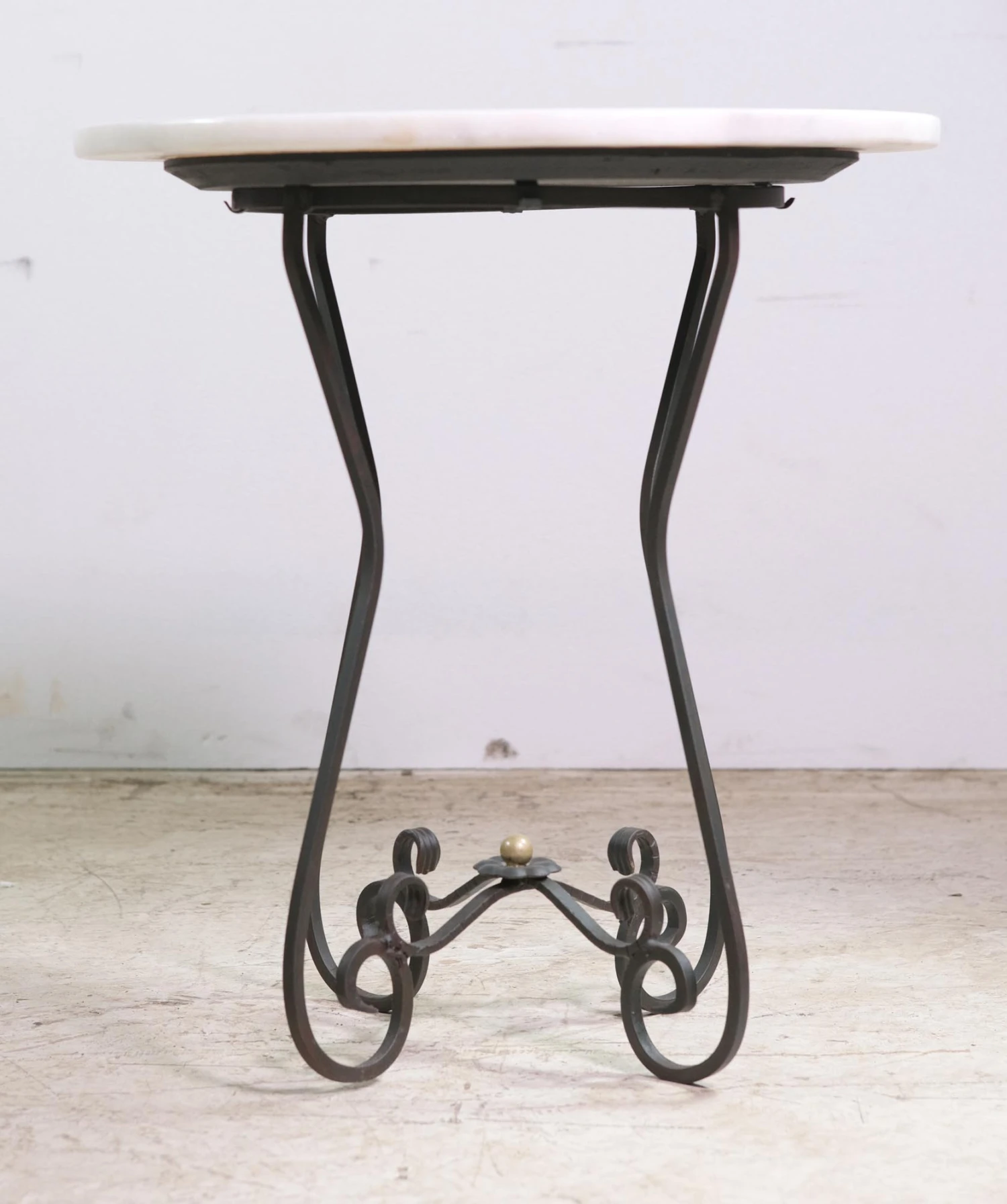21 In. Round Marble Top Table With Wrought Iron Base 4 21 In. Round Marble Top Table With Wrought Iron Base - Image 2