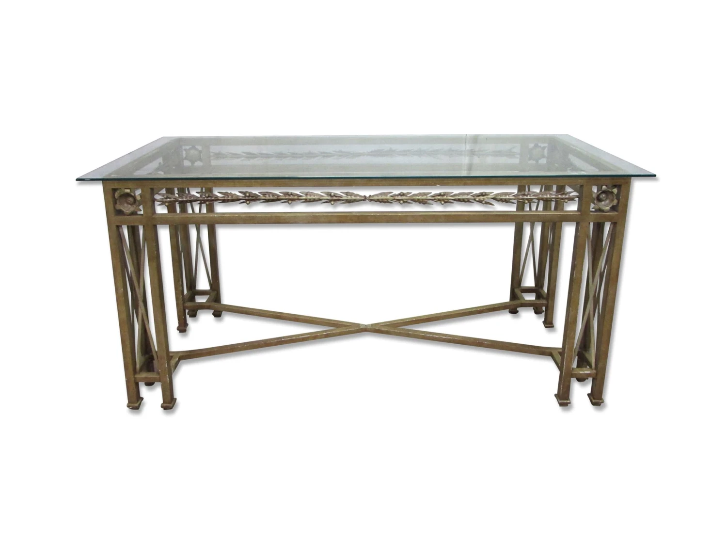Vintage 6.5 Ft. Glass Top Wrought Iron Counter Height Table 3 Vintage 6.5 Ft. Glass Top Wrought Iron Counter Height Table