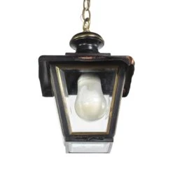 Black Brass Hanging Lantern With Beveled & Etched Glass