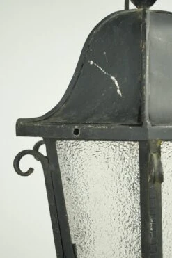 Antique Traditional Steel Black Pebbled Glass Hanging Lantern Exterior Light 12 Antique Traditional Steel Black Pebbled Glass Hanging Lantern Exterior Light -OGT Sale Store exterior lighting for sale q284818