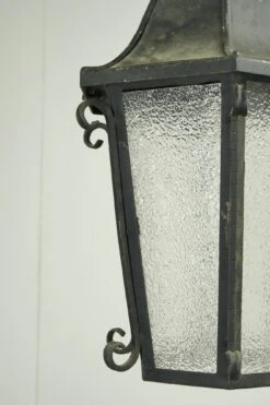Antique Traditional Steel Black Pebbled Glass Hanging Outdoor Lantern Light -OGT Sale Store exterior lighting for sale q284819