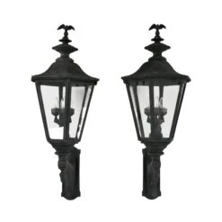 Pair Of Black Aluminum Eagle Exterior Lantern Wall Sconces