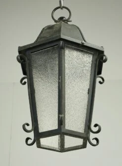 Antique Traditional Steel Black Pebbled Glass Hanging Outdoor Lantern Light -OGT Sale Store exterior lighting q284819