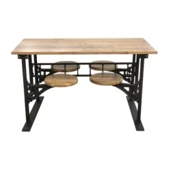Oak Industrial Flooring 4 Swing Seat Table With Cast Iron Base -OGT Sale Store farm tables for sale q273732