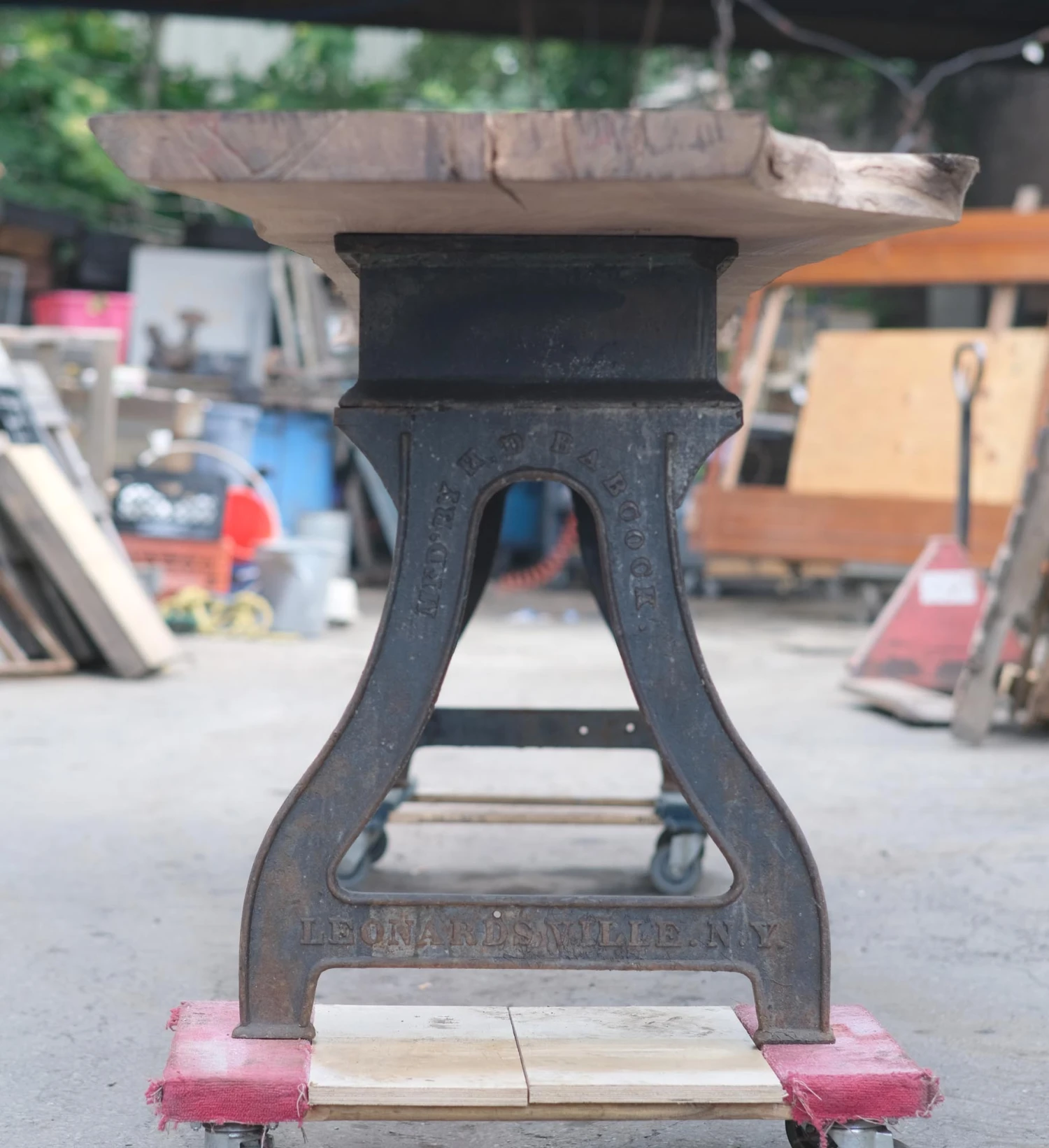 14.5 Ft. Industrial Cast Iron Base Unfinished Live Edge Walnut Slab Table 5 14.5 Ft. Industrial Cast Iron Base Unfinished Live Edge Walnut Slab Table - Image 3