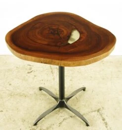 Handcrafted 29 In. Live Edge Mahogany Wafer Steel Bistro Table