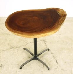 Handcrafted 35.625 In. Live Edge Mahogany Wafer Steel Bistro Table
