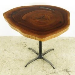 Handcrafted 38 In. Live Edge Mahogany Wafer Steel Bistro Table