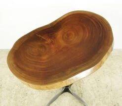 Handcrafted 39.625 In. Live Edge Mahogany Wafer Steel Bistro Table