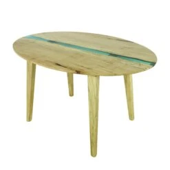 Handcrafted 4.5 Ft. Natural Maple Blue Resin River Oval Dining Table