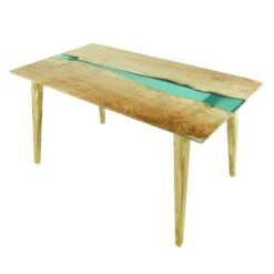Handcrafted 5 Ft. Natural Maple Blue Resin River Dining Table