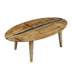 Handcrafted 53 In. Clear Resin River Maple Tapered Leg Oval Coffee Table