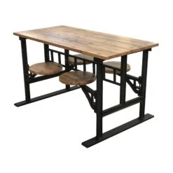 Oak Industrial Flooring 4 Swing Seat Table With Cast Iron Base