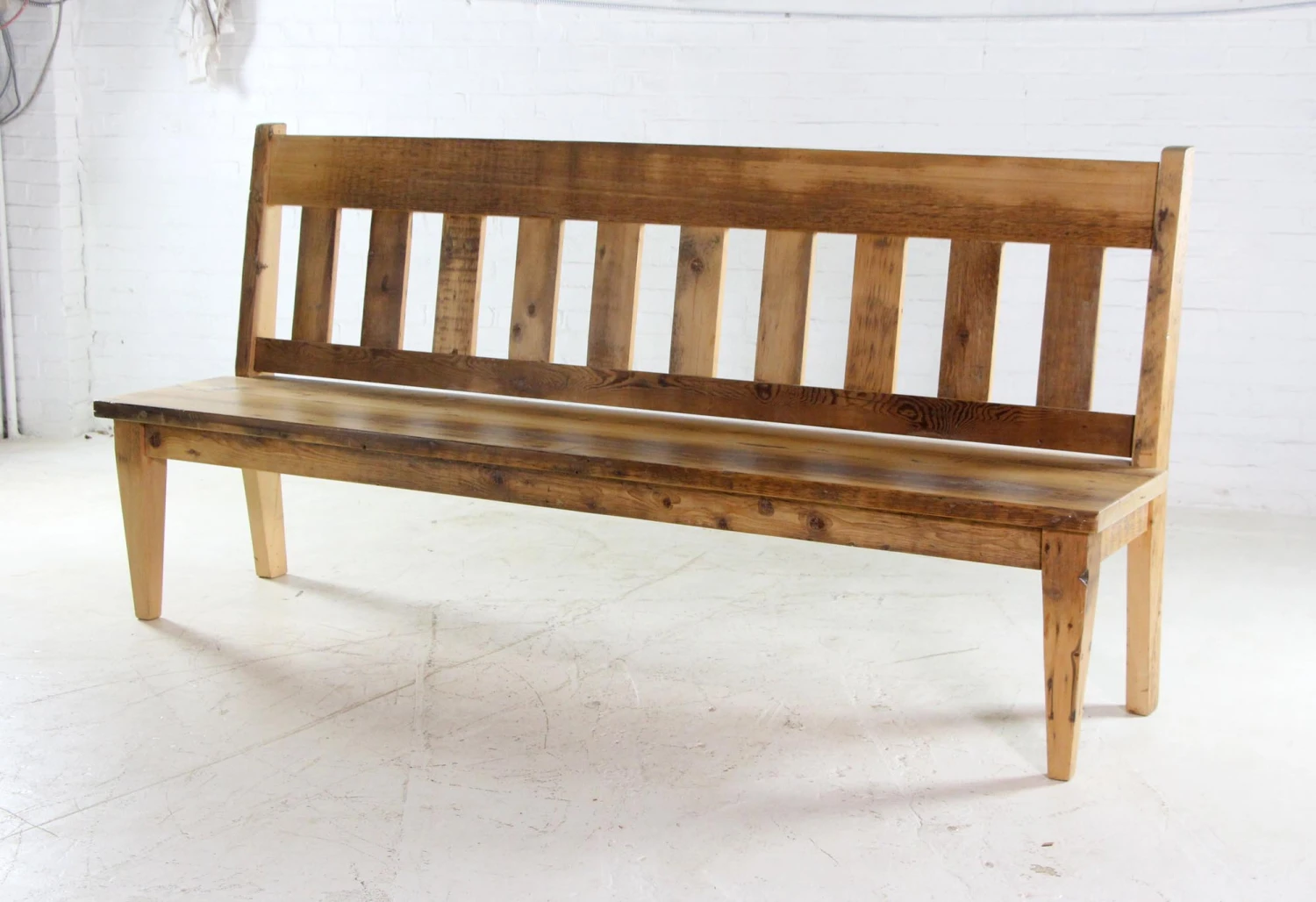 Handmade Pine Natural Stain 7 Ft. Slatted Bench 4 Handmade Pine Natural Stain 7 Ft. Slatted Bench - Image 2