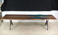 Handcrafted 11 Ft. Live Edge Butterfly Walnut & River Dining Table 15 Handcrafted 11 Ft. Live Edge Butterfly Walnut & River Dining Table -OGT Sale Store farm tables q278720