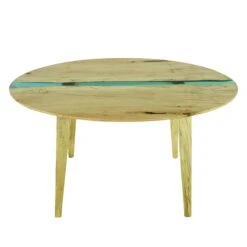 Handcrafted 4.5 Ft. Natural Maple Blue Resin River Oval Dining Table -OGT Sale Store farm tables q283235
