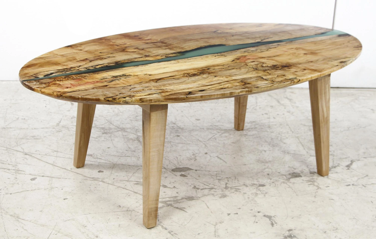 Handcrafted 53 In. Green Resin River Maple Tapered Leg Oval Coffee Table 4 Handcrafted 53 In. Green Resin River Maple Tapered Leg Oval Coffee Table - Image 2