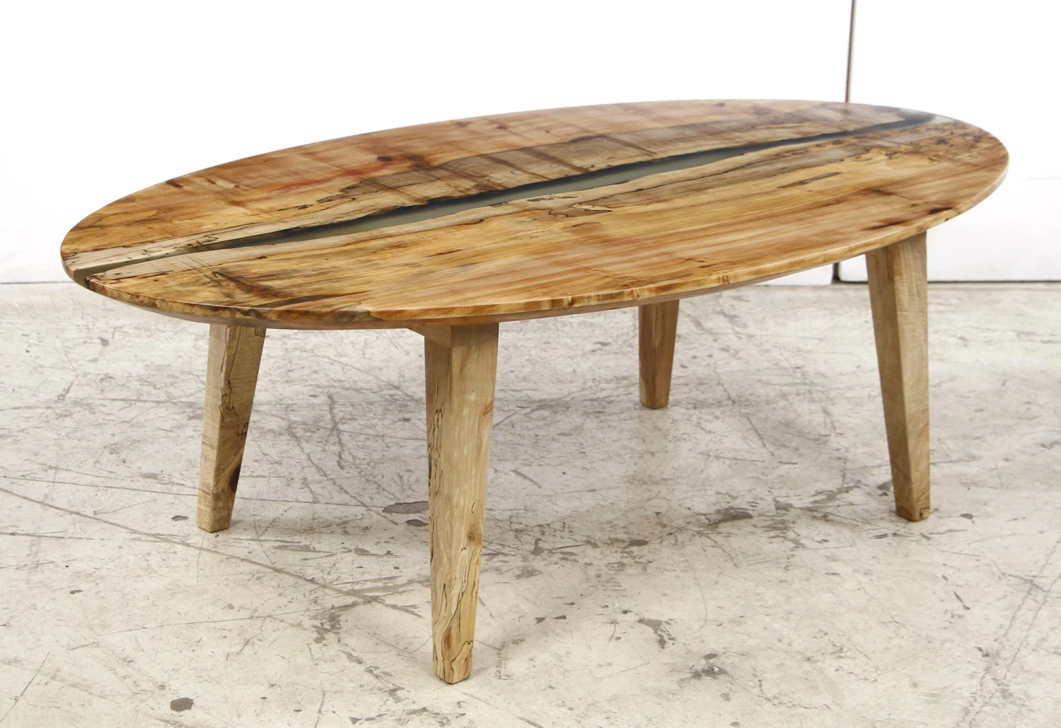 Handcrafted 53 In. Clear Resin River Maple Tapered Leg Oval Coffee Table 4 Handcrafted 53 In. Clear Resin River Maple Tapered Leg Oval Coffee Table - Image 2
