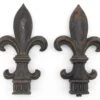 Pair Of Reclaimed Fleur De Lis Black Cast Iron Fence Finials