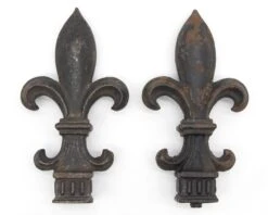 Pair Of Reclaimed Fleur De Lis Black Cast Iron Fence Finials