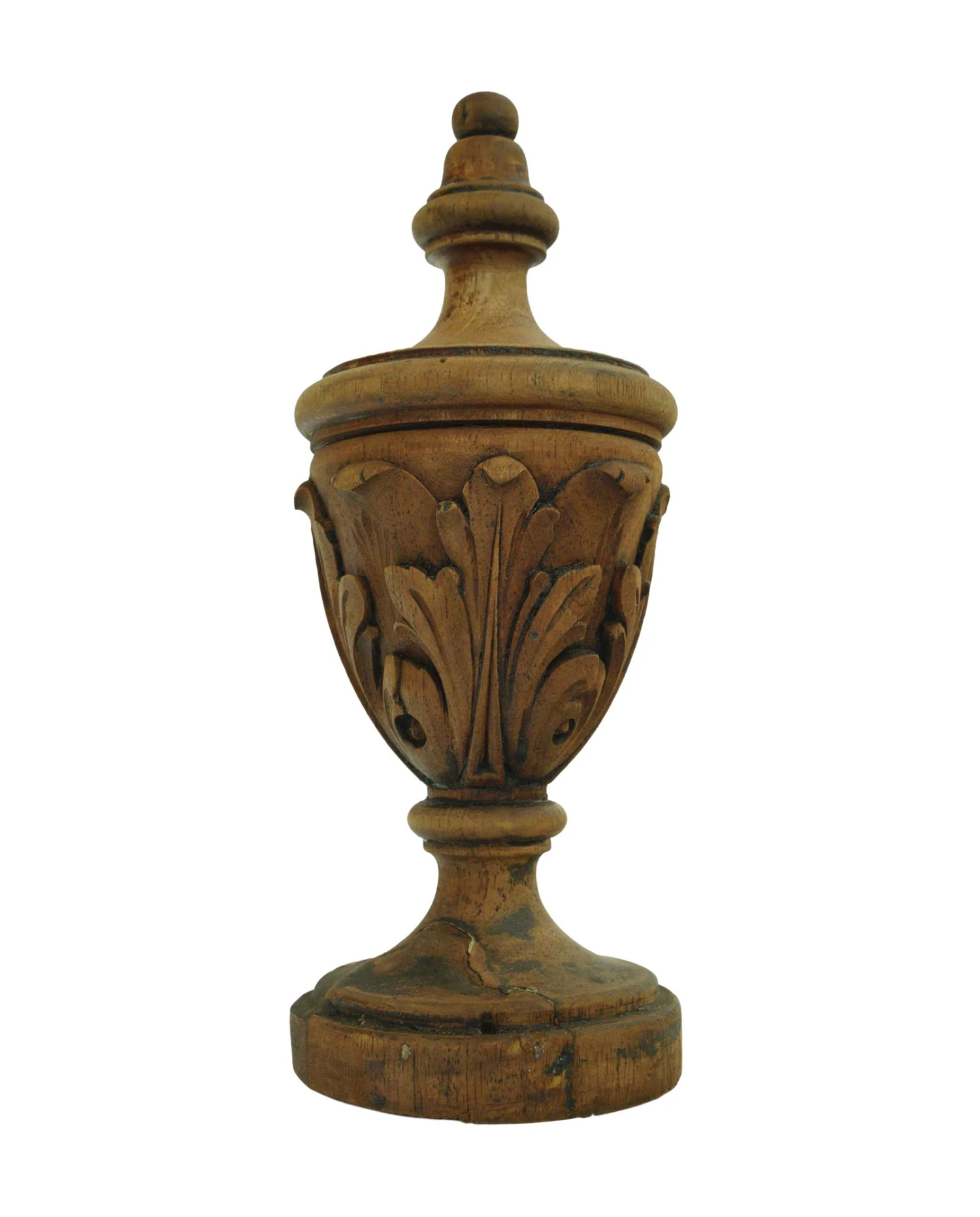 Reclaimed Hand Carved Acanthus Leaf Pine Finial 3 Reclaimed Hand Carved Acanthus Leaf Pine Finial