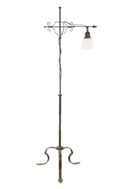 1910s Wrought Iron & Down Shade Glass Adjustable Floor Lamp