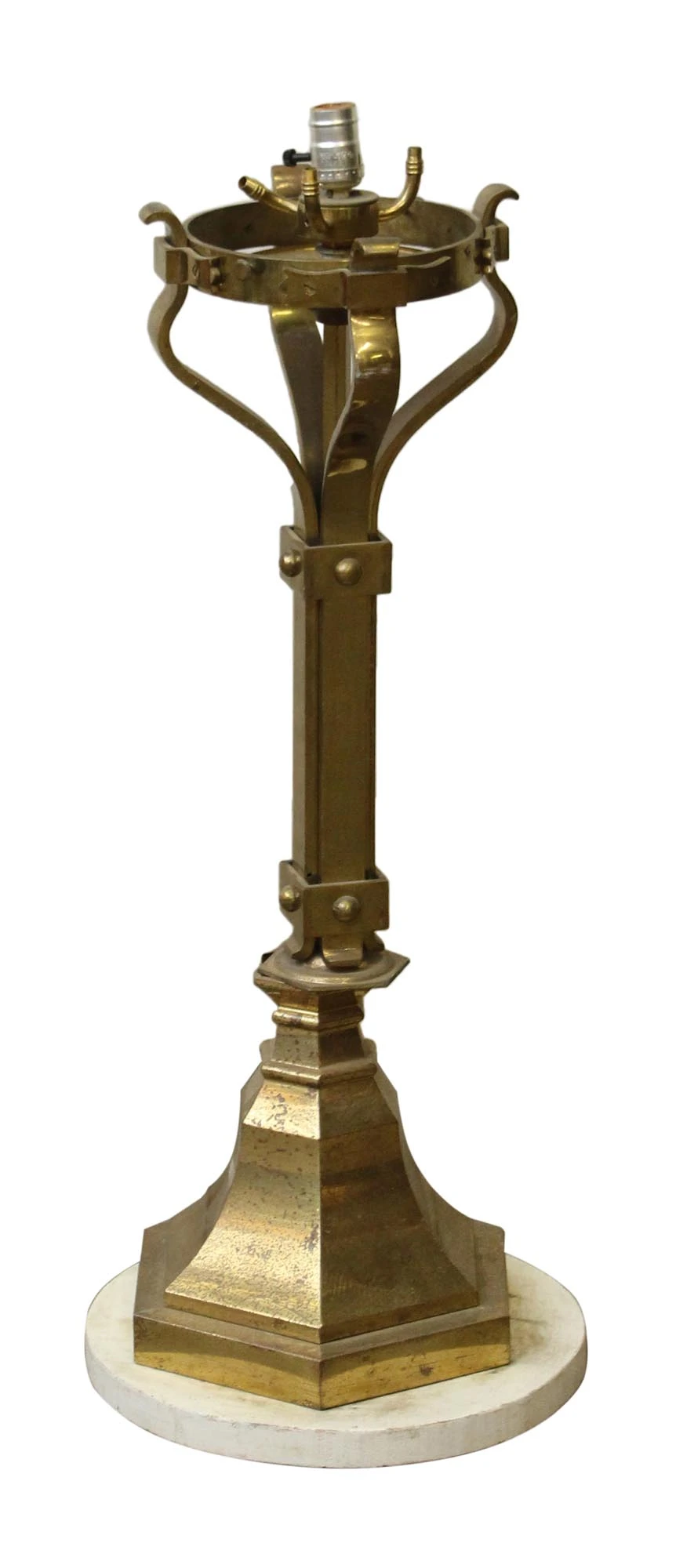 Gothic Brass Lampstand With Round Wood Base 3 Gothic Brass Lampstand With Round Wood Base