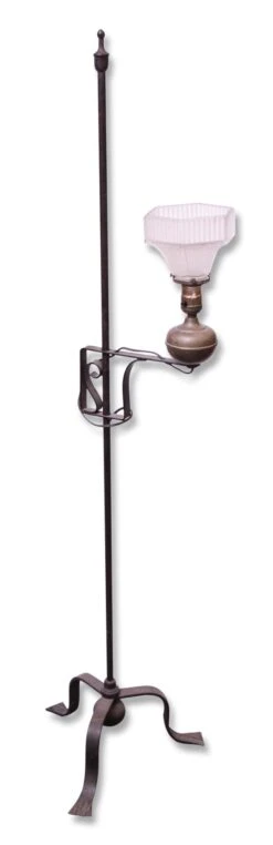 Vintage Metal Lamp With Art Deco Glass Shade