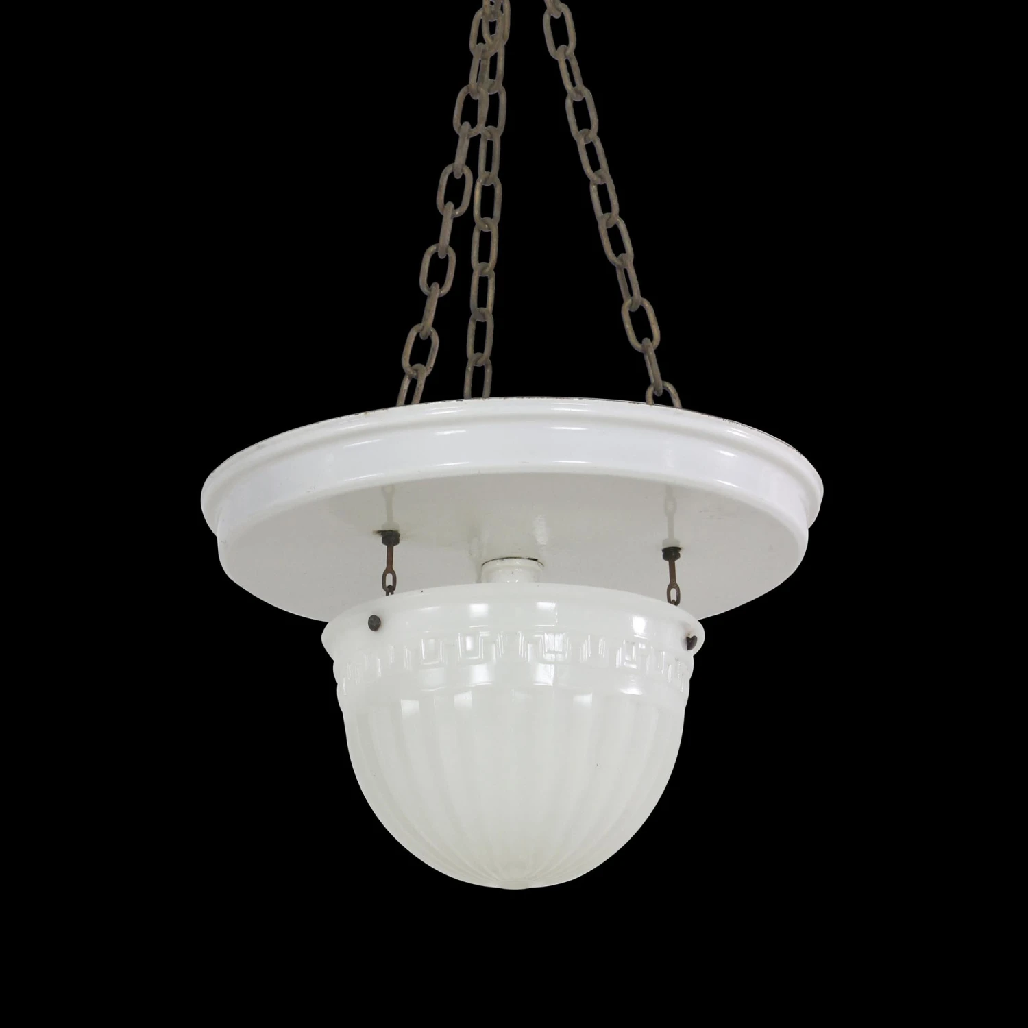 1910s Brascolite Fluted Milk Glass Theater Semi Flush Mount Light 3 1910s Brascolite Fluted Milk Glass Theater Semi Flush Mount Light